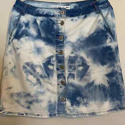Upcycled Womens DIY Boho Denim Blue Jean Skirt 12 Bleach Dye Buttons $24.99