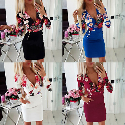 #ad Sleeve Dresses Mini Dress Floral Bodycon Sexy Ladies Evening Party Long Womens $10.12