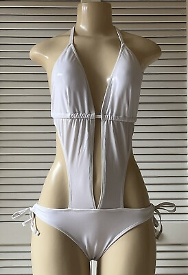 #ad White Halter Monokini One Piece Bikini Swimwear Swimsuit Bathing Suit Large $19.99