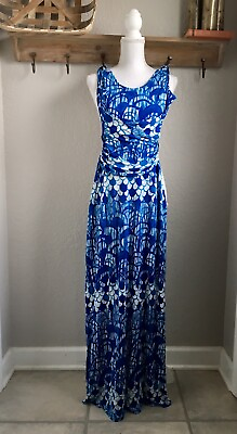 #ad TRACY REESE Scoop Neck Scallop Maxi Dress Blue Size XS Sleeveless FLAWED Summer $34.99