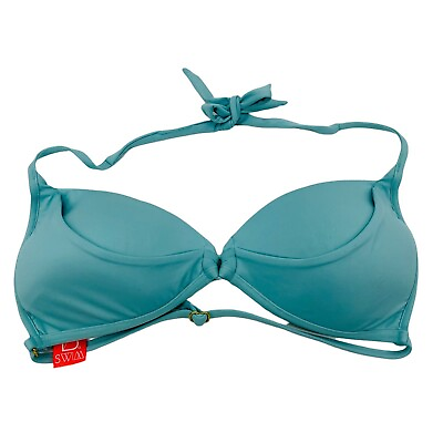 #ad B Swim Bikini Top Blue Tie Halter Padded Push Up Swim Beach Womens D $13.99