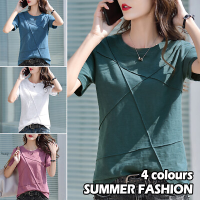 Women T Shirt Summer Round Neck Short Sleeve Solid Slim Casual Blouse Loose Tops $11.00