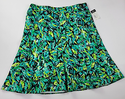 #ad RQT Skirt Womens Size XL Blue Green Multicolor Print Stretch Flare $16.99