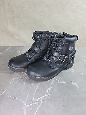 #ad Harley Davidson Leather Boots Lace Up Women Tegan D84424 Black Size 9.5 Buckle $47.87