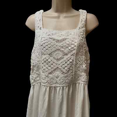 #ad White and Cream Boho Crochet Sun Dress Sexy Unlined Sheer Back Sleeveless $19.99