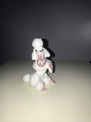 #ad Vtg Sugar Spaghetti Poodle Dog Figurine White Pink Paws Porcelain Japan $20.00
