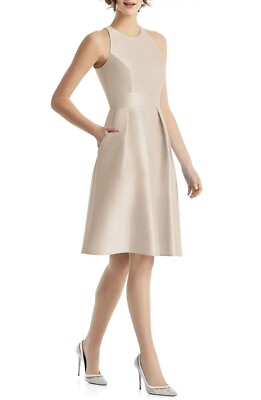 #ad Alfred Sung Cameo Jewel Neck Satin Cocktail Dress Size 16 $214 D769 $89.98