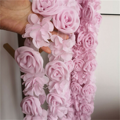 #ad 50cm 3D Rose Flower Chiffon Lace Trim Ribbon Sewing Fabric Clothes DIY Dress Hem C $6.89