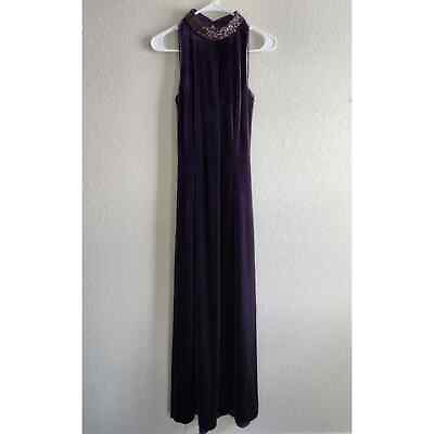 #ad JS Boutique Womens Sz 12 Maxi Dress Purple Velvet Formal Beaded Neckline $20.70