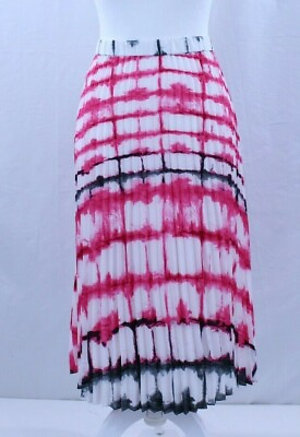 #ad NWT Calvin Klein Skirt Tie Dye Neon Hot Pink White Orange Pleated Work Casual L $29.99