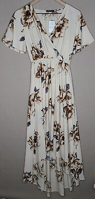 West Kei Womens Dress Hi Lo Floral Printed Maxi Size Medium Ivory $26.99