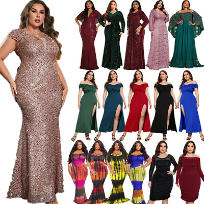 #ad Elegant Plus Size African Party Dresses for Women Sexy Bodycon Wedding Evening C $38.25