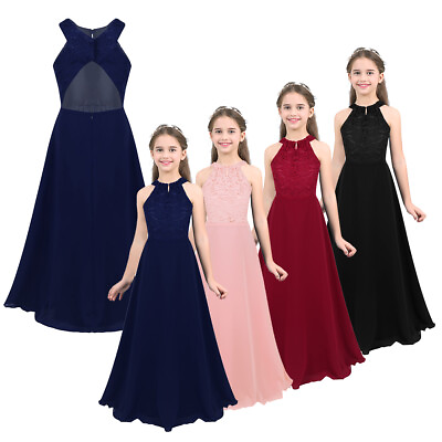 US Girls Floral Dress Maxi Wedding Bridesmaid Toddler Lace Formal Long Prom Gown $18.11