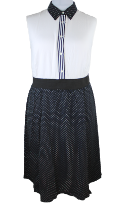 #ad Sheego Women Dress Shirt Dress Rockabilly Black White Cocktail Dress plus Size $34.19