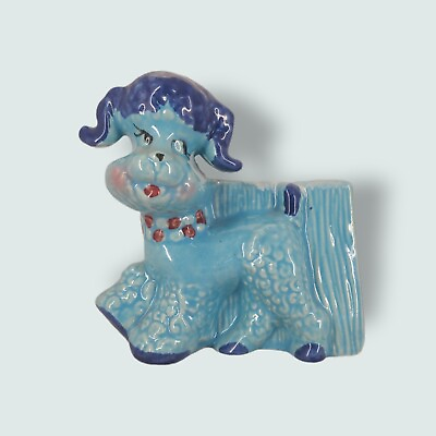 Vintage Blue Anthropomorphic Poodle Ceramic Planter Opco Kitschy $12.99