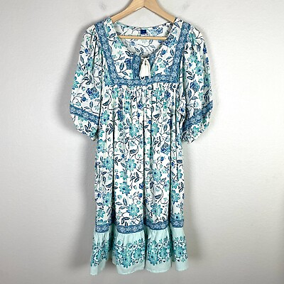 #ad Old Navy Womens Large Floral Tassel Tie Boho Dress Short Sleeve Pockets $24.99