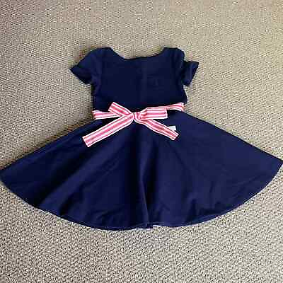 Polo Ralph Lauren Girls Dress Size 4 4T Blue Short Sleeves Bow Flare Belted $21.99