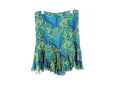 #ad Liz Claiborne 14P A Line Skirt Knee Length Ruffle Sheer Lined Blue Green Yellow $12.97