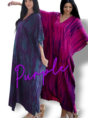 #ad Women Tie and Dye Shibori Caftan Maxi Purple Tie Dyed Boho Dress $23.98
