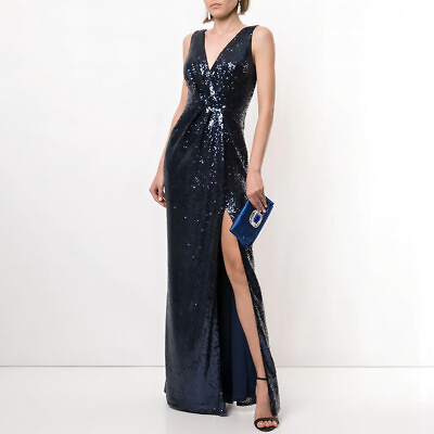 #ad #ad Sexy Glitter Sequin Evening Dress Party Night V neck Slid Slit Cocktail Dresses $64.99