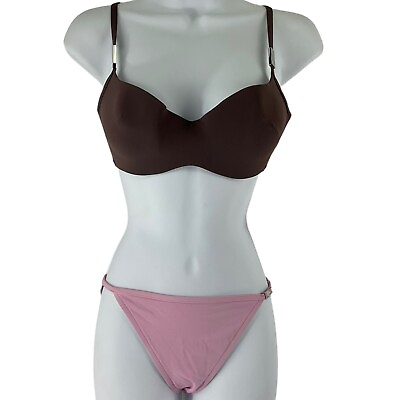 Calvin Klein Swimwear Bikini Womens Top 34C Bottom Sz 10 Pink Brown 2 piece Nwt $27.49