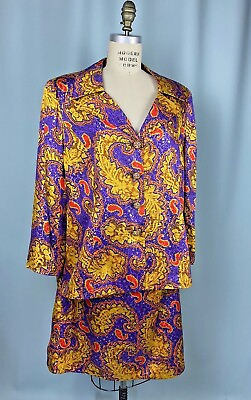 #ad Vintage Handmade women#x27;s skirt suit SIZE 16 XXL purple gold orange $85.00