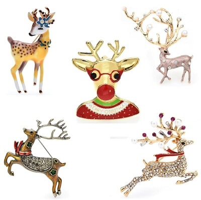 #ad Christmas Deer Brooches Rhinestone Fashion Party Animal Pins Women Jewelry Gift $4.30