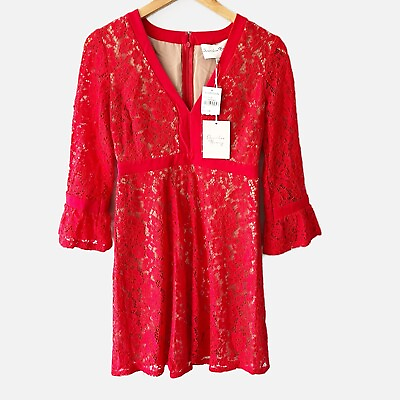 #ad NWT Charles Henry Dress V Neck Flutter Sleeve Red Cocktail Dress Size XS $50.00