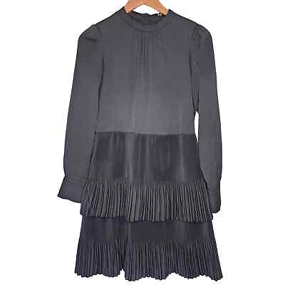 #ad P.A. Concept Black Tiered Pleated Cocktail Dress Long Sleeve LBD Size 38 $24.99