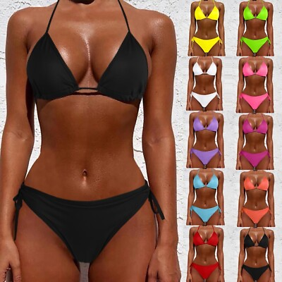 #ad #ad Women Two Piece Push Up Tankini Sets Solid Color Beachwear Swimsuit Bikini Set $10.78
