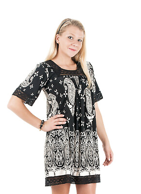 New Women#x27;s Polyester Casual Printed White Black Dresses #59 $15.99