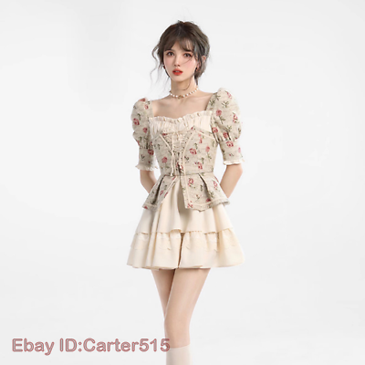 Princess Fairy Floral Dress Women Puff Sleeve Casual Sexy Cute Dresses $35.69