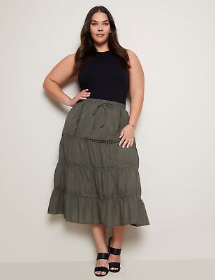 #ad Plus Size Womens Skirts Midi Summer Green Cotton A Line AUTOGRAPH $11.33