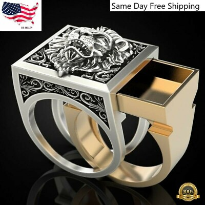 Fashion Lion Two Tone Silver Plated Rings for Men Party Ring Gift Size 7 13 $3.99