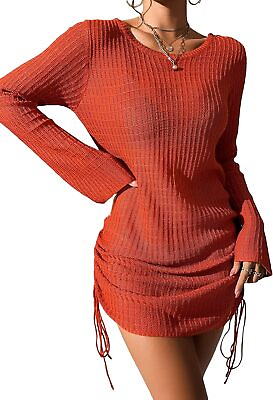 #ad #ad MakeMeChic Women#x27;s Knit Beach Cover Up Dress Tie Back Drawstring Knitted Swimsui $40.53