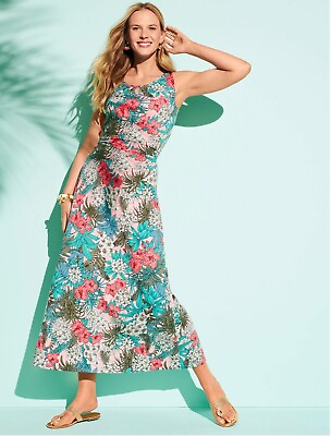 Talbots Plus Petite Womens Sz 1XP Floral Jungle Jersey Sleeveless Maxi Dress EUC $27.99
