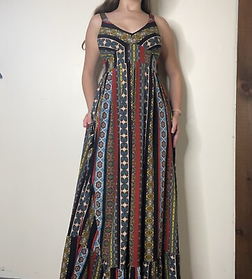 #ad Tahari Mixed Pattern Patchwork Boho Long Maxi Dress Summer Size XS $29.99