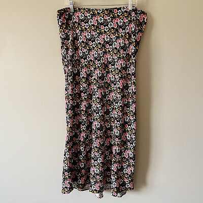 #ad Ann Taylor LOFT NEW Black Floral Maxi Skirt Pull On Side Slit Size XL $33.89