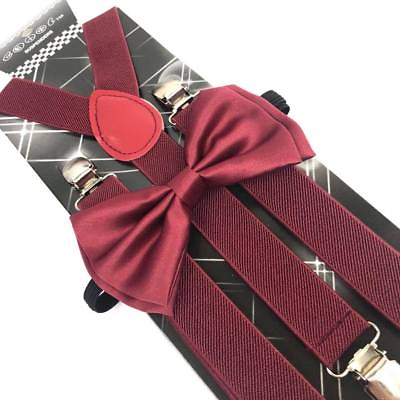 Burgundy Suspender and Bow Tie Set Tuxedo Wedding Formal for Adults USA $9.99