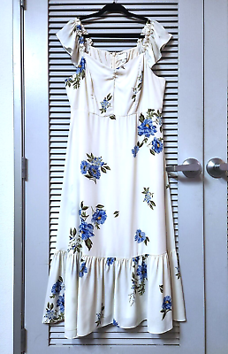white floral print ruffle long maxi dress 1XL $27.00