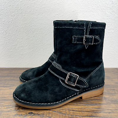 #ad Hush Puppies Womens Boots Size 8 Black Suede Zip Aydin Catelyn Ankle Buckle $18.66