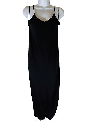 #ad Forever 21 Dress Women Large Black Maxi Sleeveless V Neck 52” Long Front Knot H $10.46