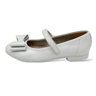 Girls White Dress Shoes Geox Mary Jane Plie flats with bows Size US 13.5 EU 32 $35.00