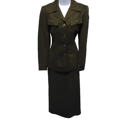 #ad Tracy Lynn Womens 2 Pc Suit Set Khaki Green Size 6 Blazer amp; Maxi Skirt Ensemble $29.99