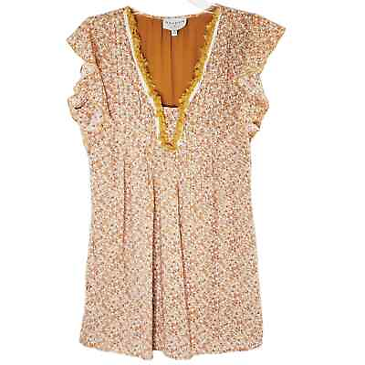 #ad Hayden Anthropologie Ditzy Floral Fringe Boho Dress Short Sleeve V Neck Small $24.99
