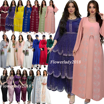 #ad Women Long Sleeve Maxi Dress Abaya Muslim Kaftan Islamic Caftan Robe Gown Caftan $48.07