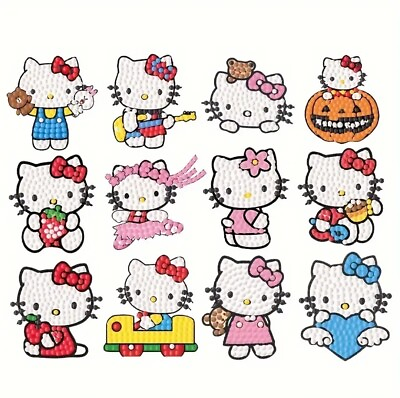 #ad Sanrio Kuromi Hello Kitty 12pc 5D Diamond Painting Stickers DIY SET $10.56