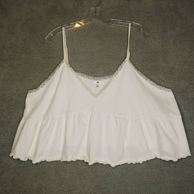 BP Womens Peplum Crop Camisole Cami Top Ivory Textured V Neck Lace Plus 3X New $13.49