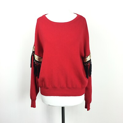 Mochy Jumper Sweater 10 12 UK Red Christmas Sleeve Fringe Details Southwestern GBP 24.99