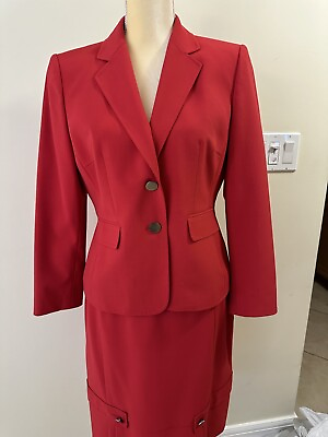 #ad Anne Klein Red Skirt Suit Pleats Buttons On Skirt 10P $30.00